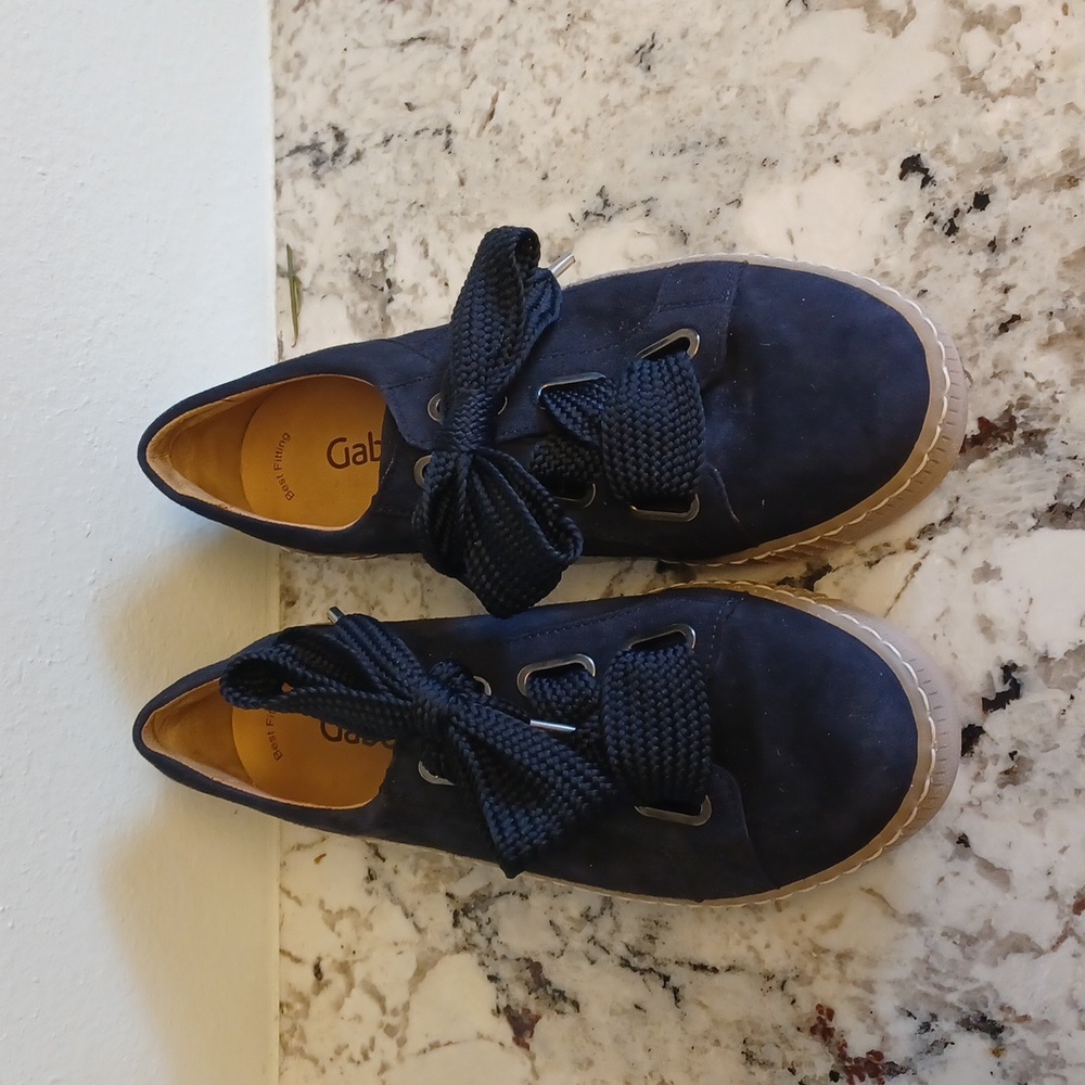 Gabor Navy Suede Platform Sneakers with Gum Sole - Picture 7 of 11